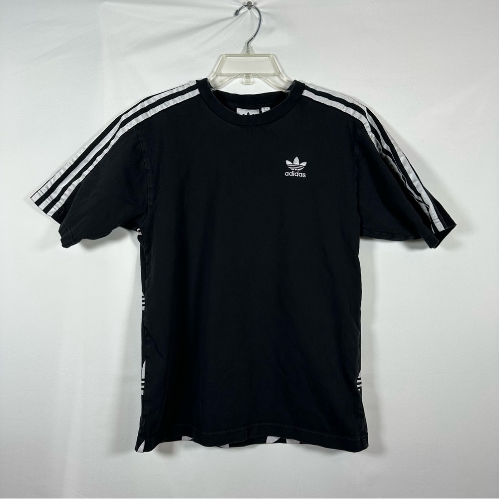 ADIDAS Black Short Sleeve Tee with Stripes Mens Small
